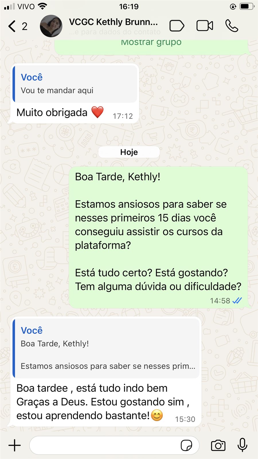 Depoimento de Kelly sobre seu aprendizado no curso
